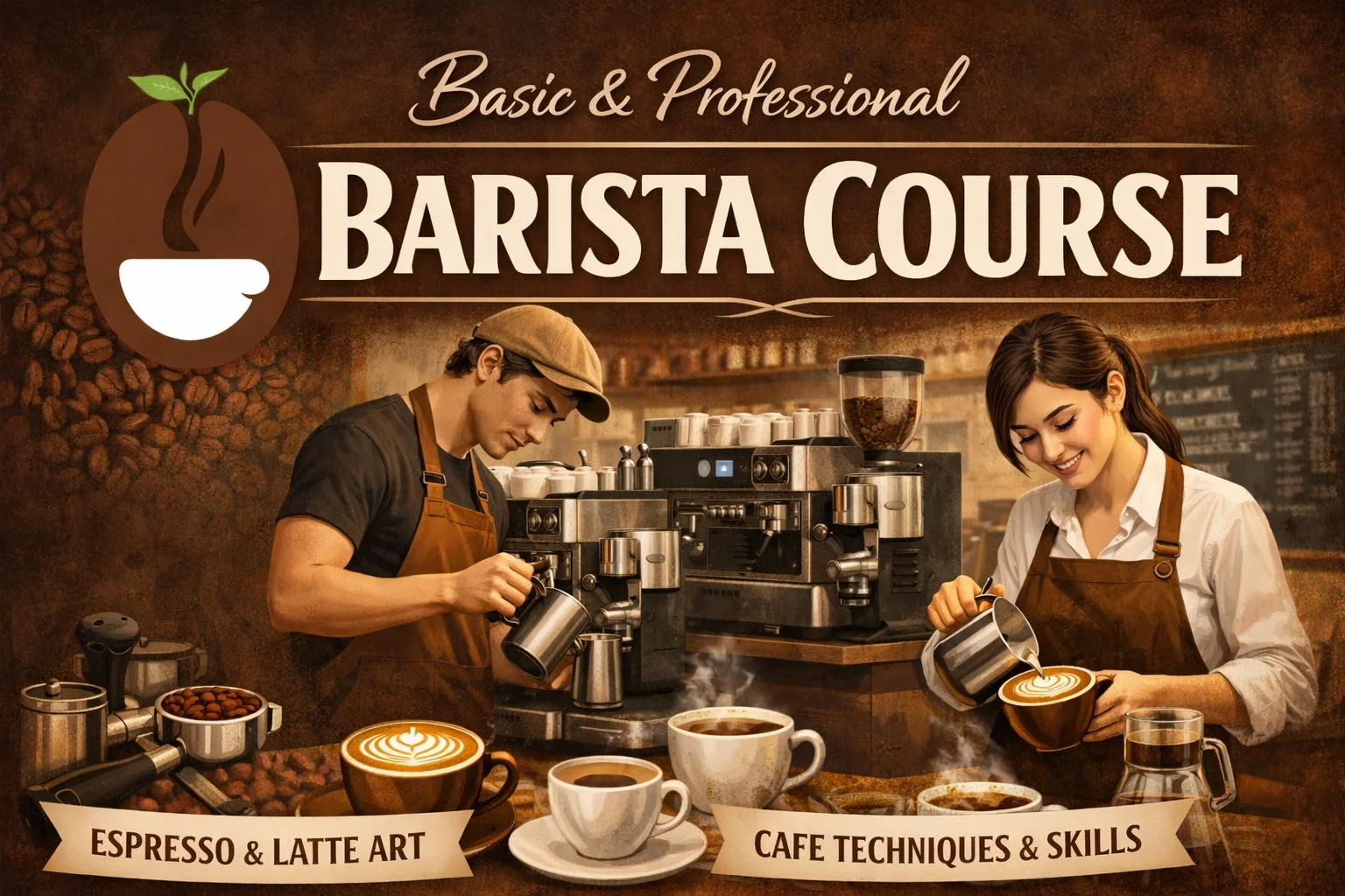 Barista and latte art training at Arabica Bud Coffee school in Kathmandu, Nepal
